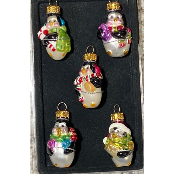 Penguin Glass Ornaments Set of 5 Small Ornaments - Picture 1 of 10